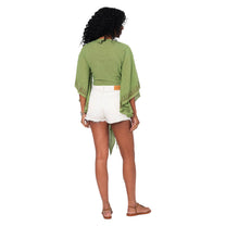 Top crop estivo in cotone con fiocco