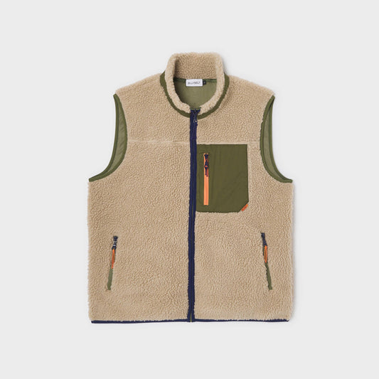 Gilet sherpa unisex con zip senza maniche color naturale