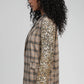 Blazer oversize color sabbia a quadri con maniche in paillettes