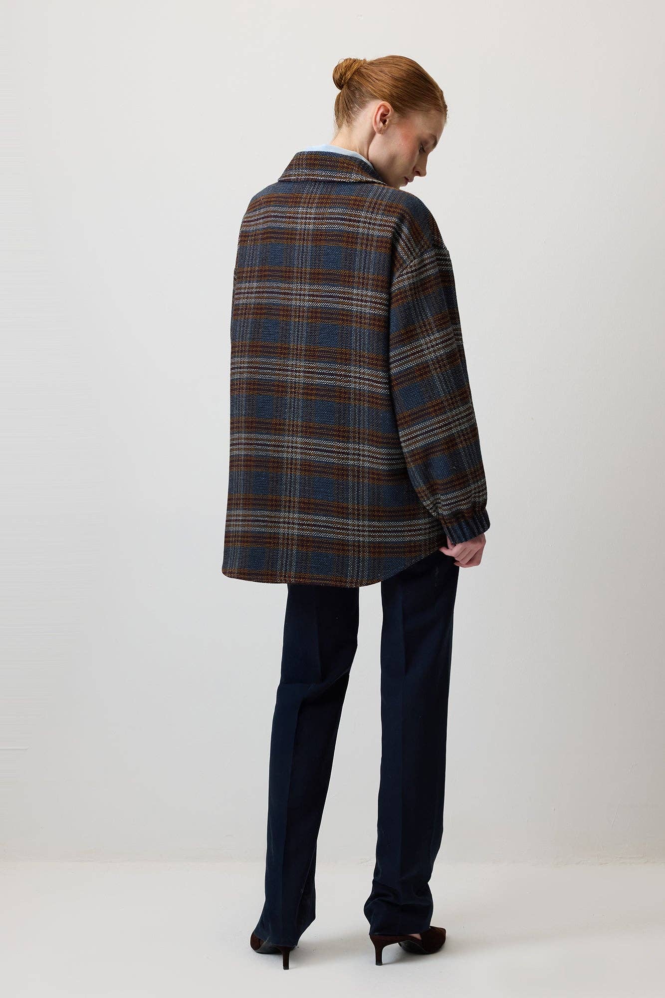 Giacca bomber oversize a quadri con colletto camicia