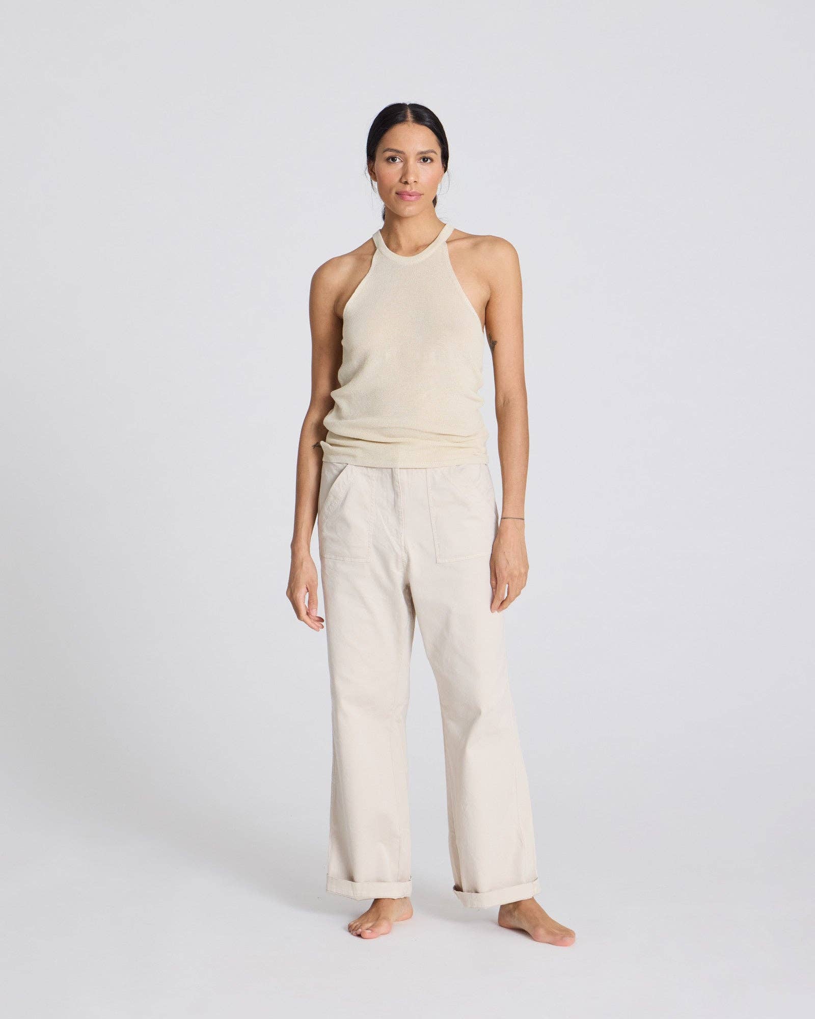 Top in maglia Lulu in cotone biologico ecrù