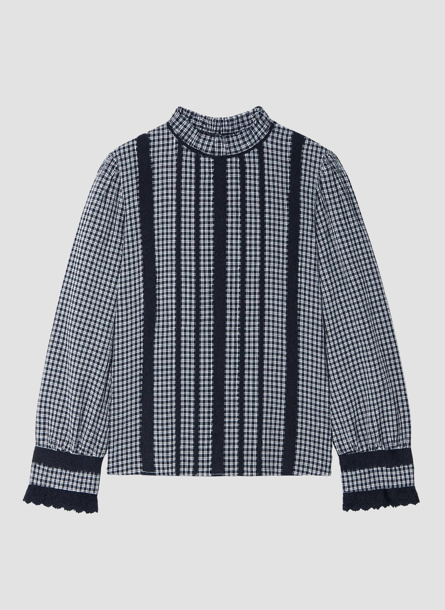 Camicia Saminay a quadri con pizzo e collo alto
