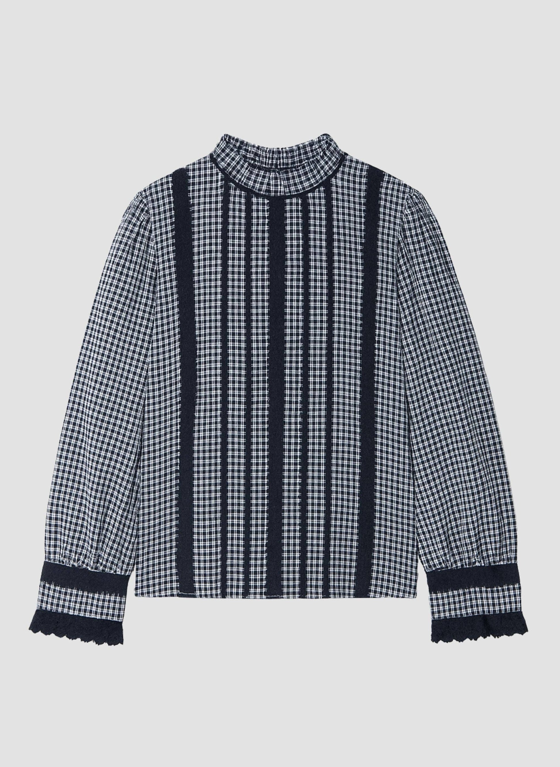 Camicia Saminay a quadri con pizzo e collo alto