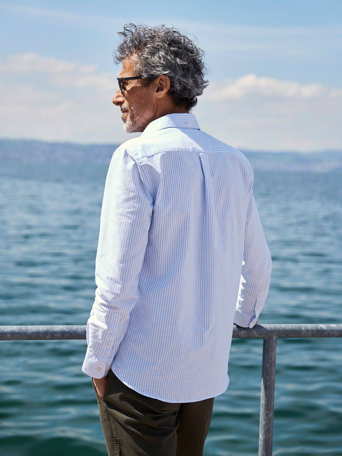 Camicia Oxford su misura a righe bianco e blu