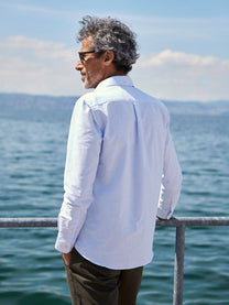 Camicia Oxford su misura a righe bianco e blu