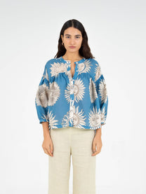 Camicetta estiva boho in voile di cotone con maniche 3/4