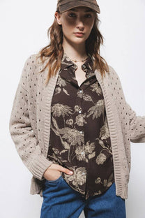 Cardigan in Maglia Strutturata Traforata
