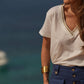 T-shirt con scollo a V effetto lino