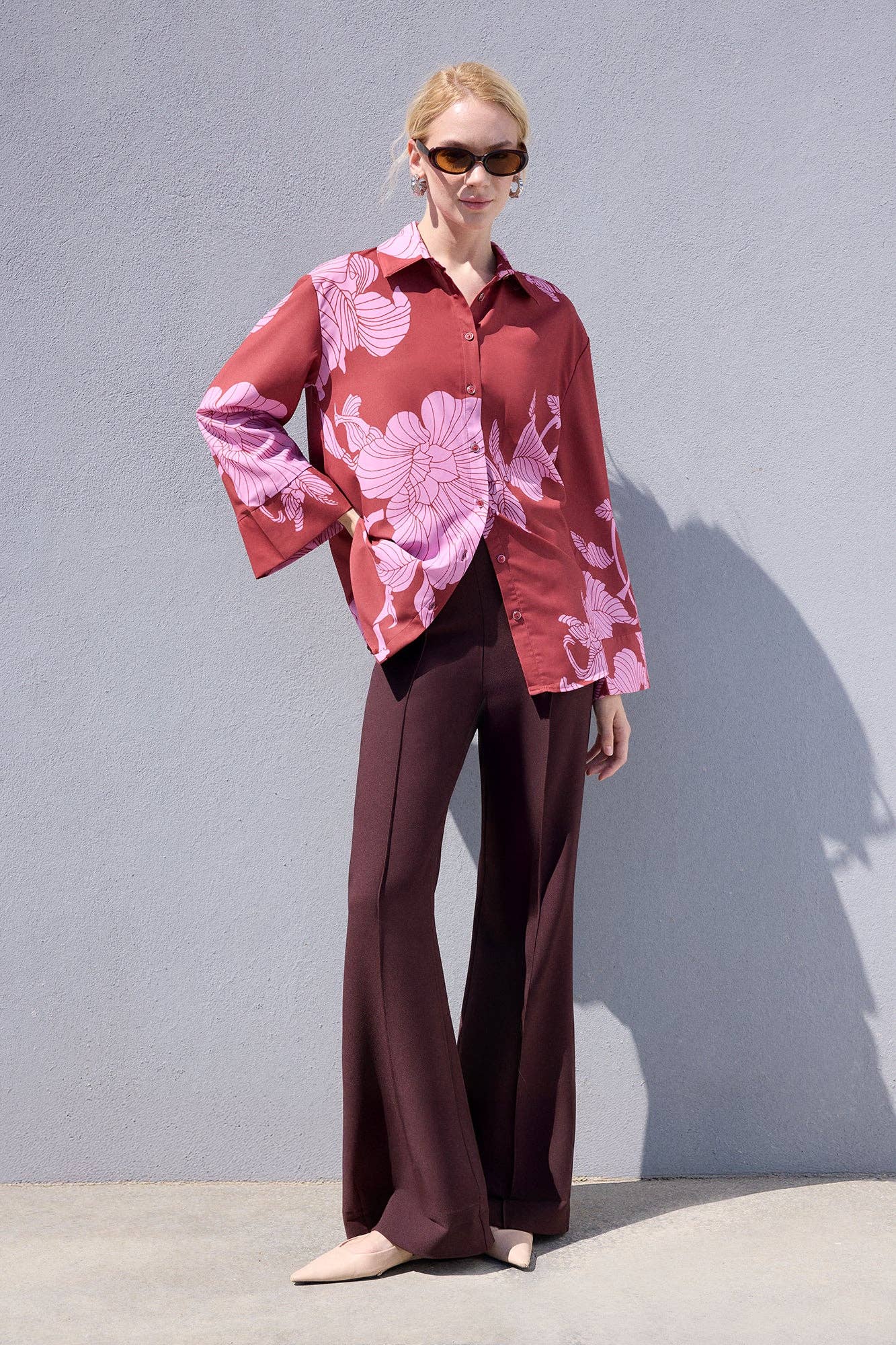 Camicia in raso stampata oversize