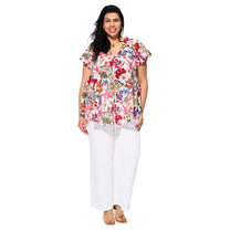 Blusa estiva in voile di cotone con stampa floreale
