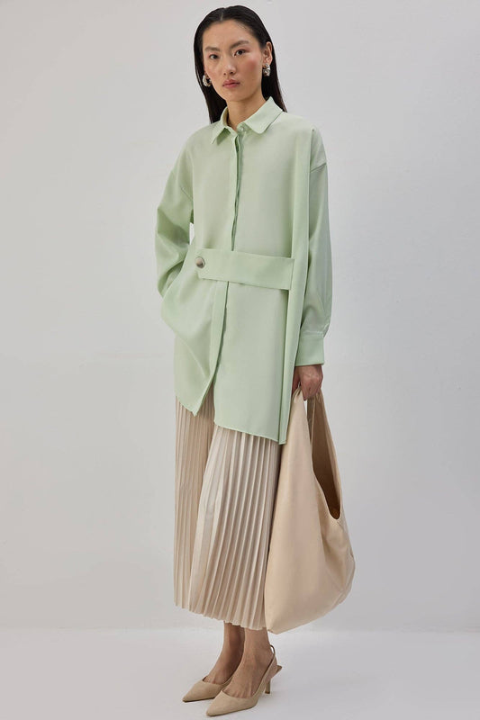 Camicia oversize in raso con fascia