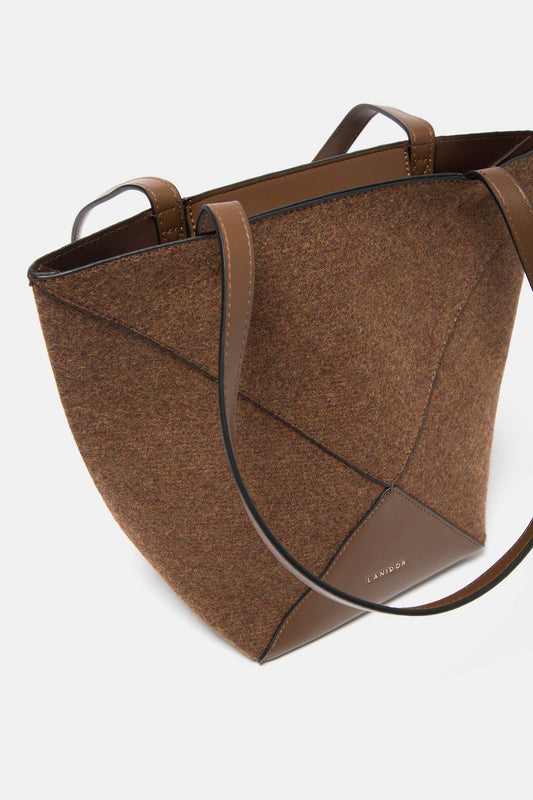 Borsa shopper in feltro con inserti effetto pelle