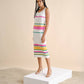 Abito midi in maglia a righe multicolor