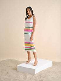 Abito midi in maglia a righe multicolor