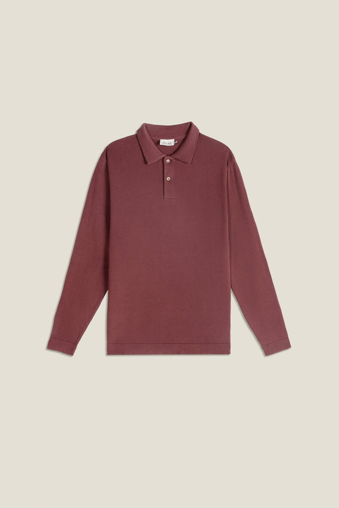 Maglione polo in cotone organico color cioccolato amaro