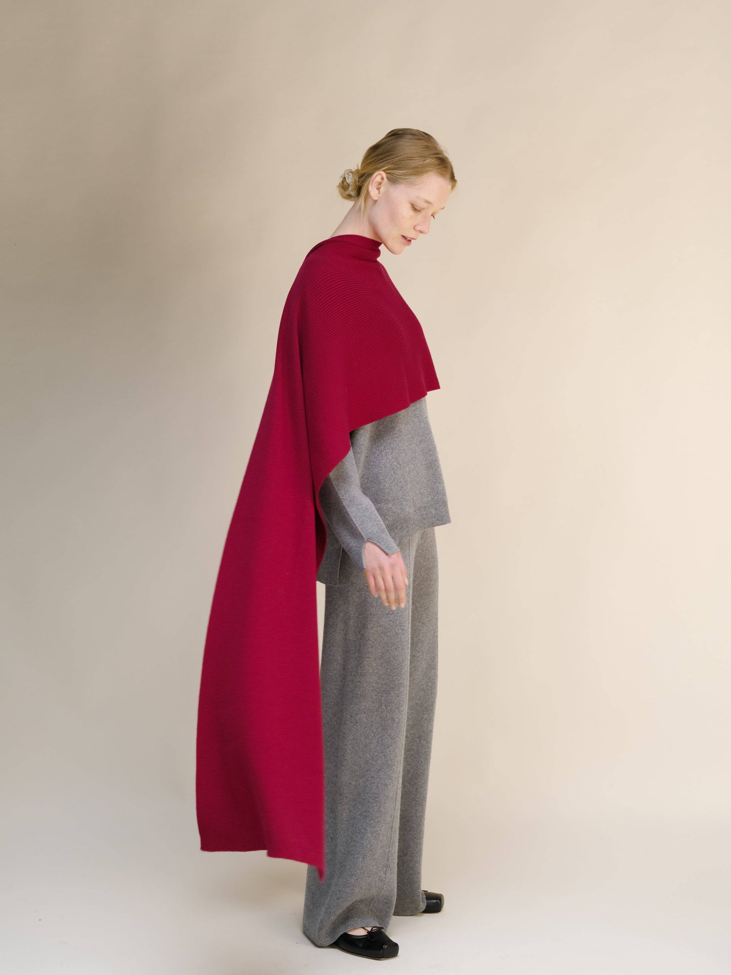 Maxi Sciarpa a Coste in Puro Cashmere