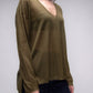 Maxi Maglia Scollo a V con Spacco Laterale in Maglia 3D