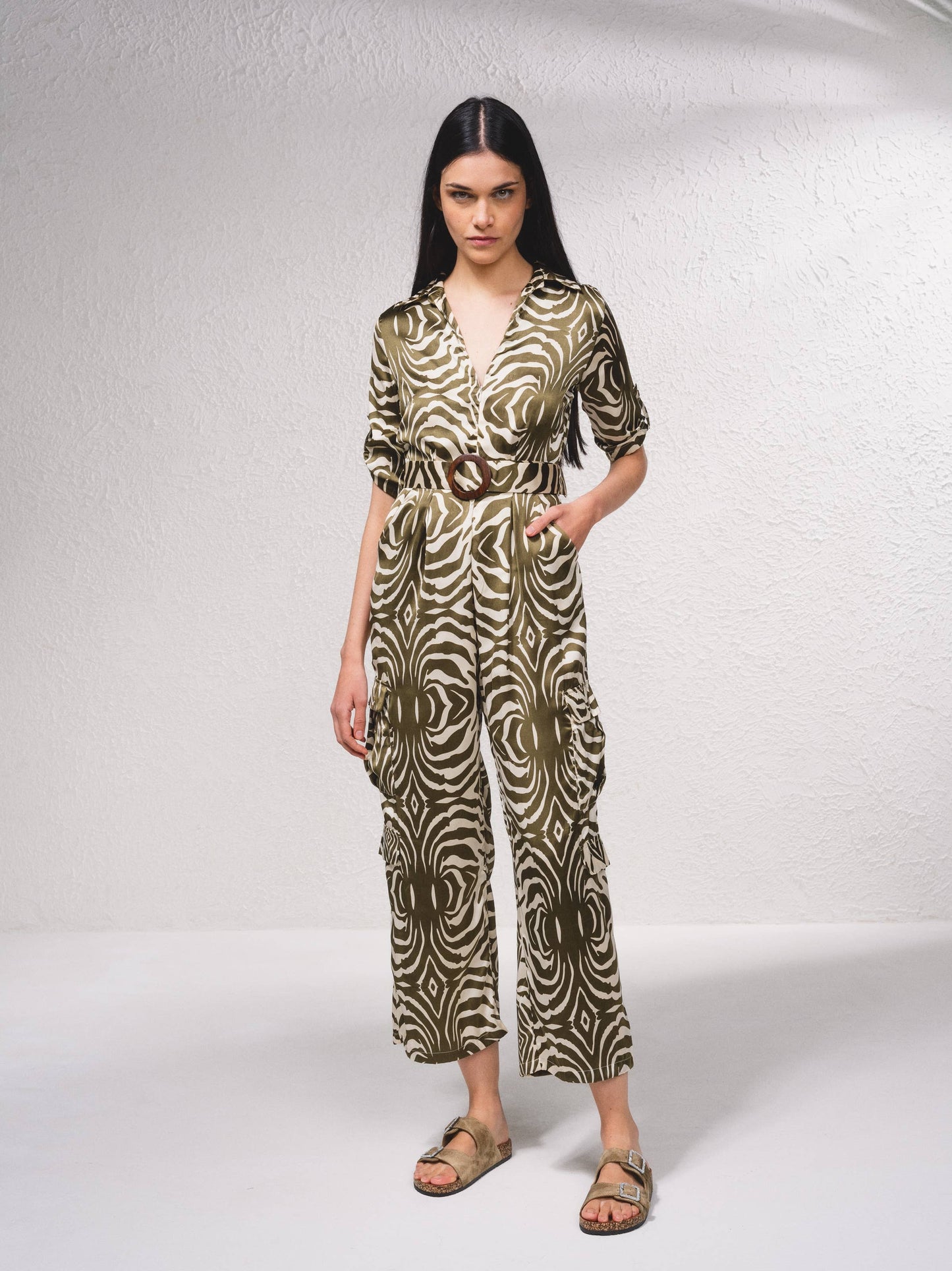 Tuta jumpsuit stampata con cintura regolabile