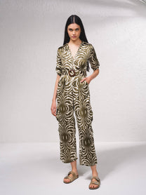 Tuta jumpsuit stampata con cintura regolabile