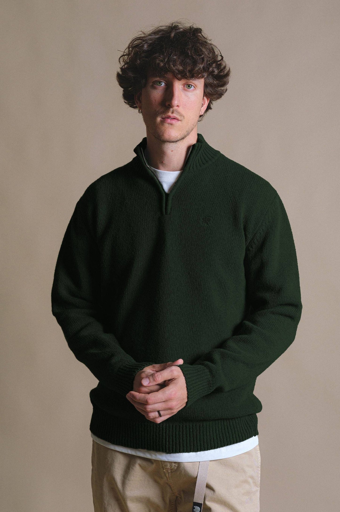 Maglia uomo Bernia con zip a un quarto verde foresta