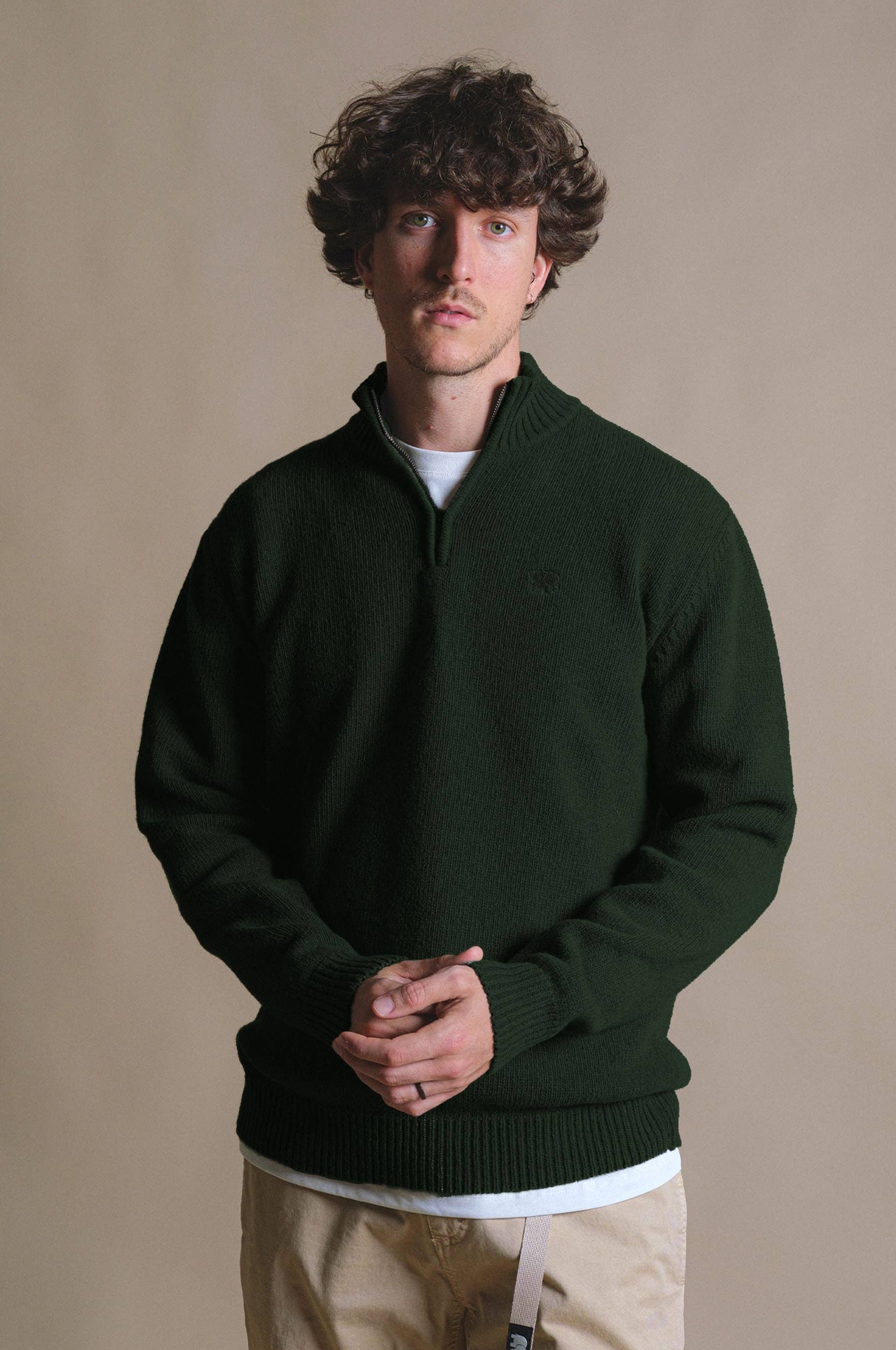 Maglia uomo Bernia con zip a un quarto verde foresta