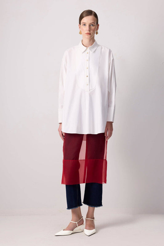 Gonna midi in organza trasparente rossa