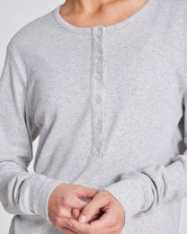 Maglia Henley a Costine in Cotone Biologico Grigio Chiaro Mélange
