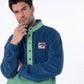 Felpa in pile bicolore blu navy e verde con bottoni