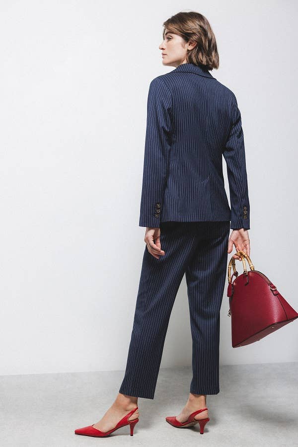 Pantaloni gessati a gamba dritta