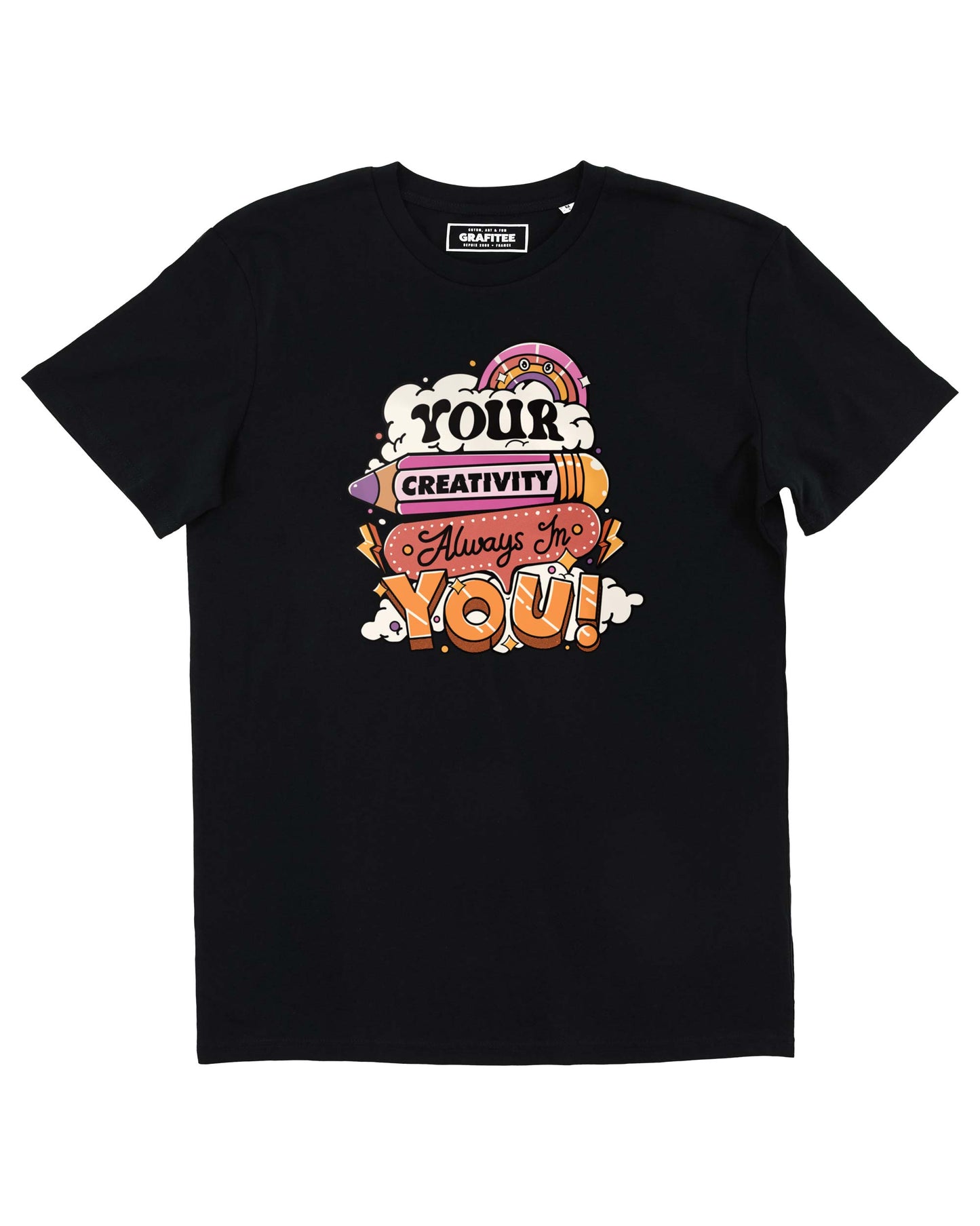 T-shirt unisex nera in cotone biologico con stampa motivazionale