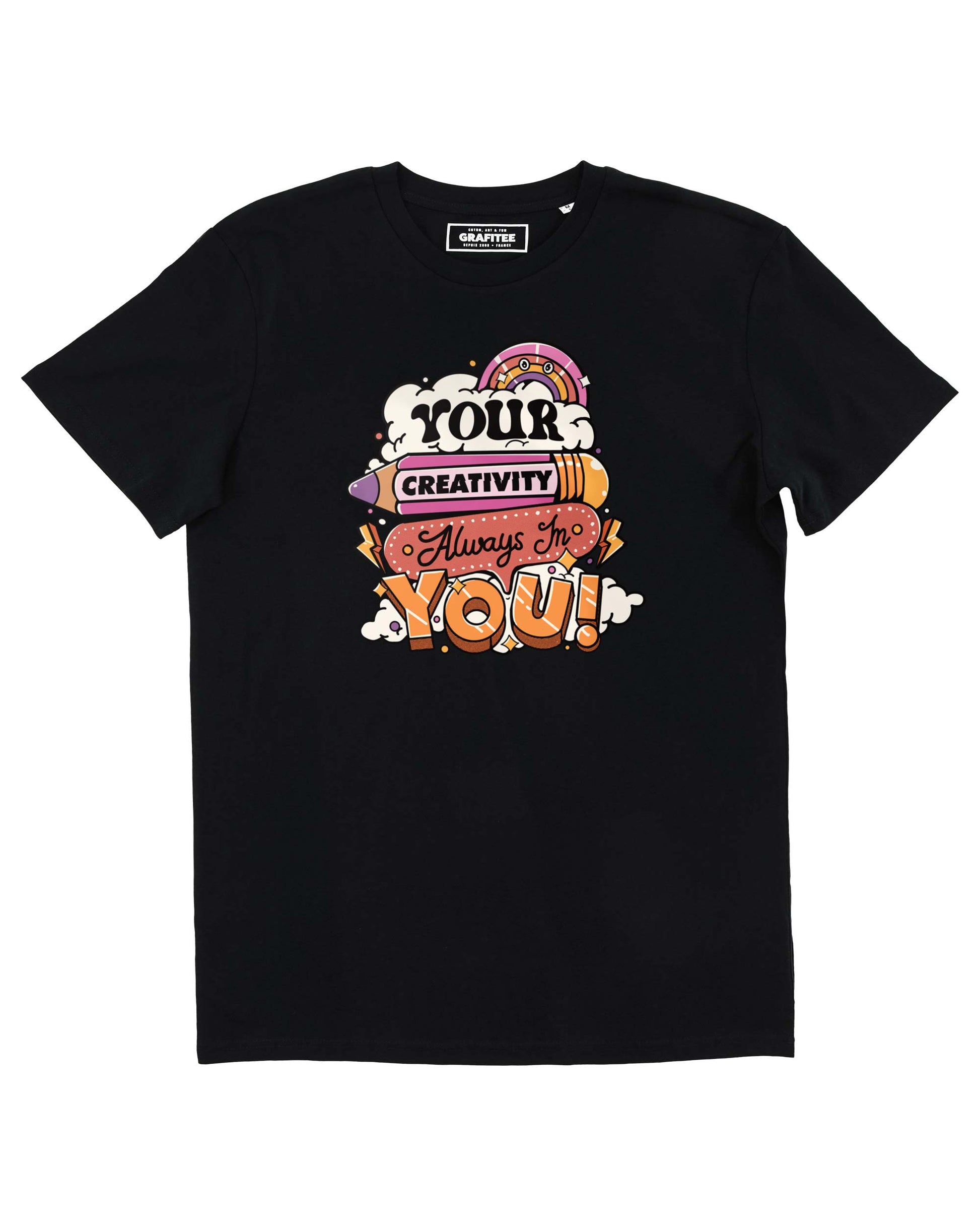 T-shirt unisex nera in cotone biologico con stampa motivazionale