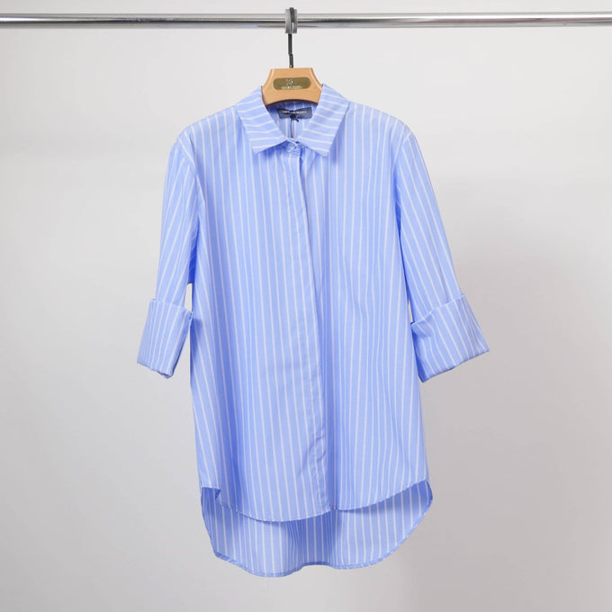 Camicia oversize a righe in cotone elasticizzato