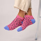 Calzini bassi glitterati leopardati in cotone pettinato rosa e blu