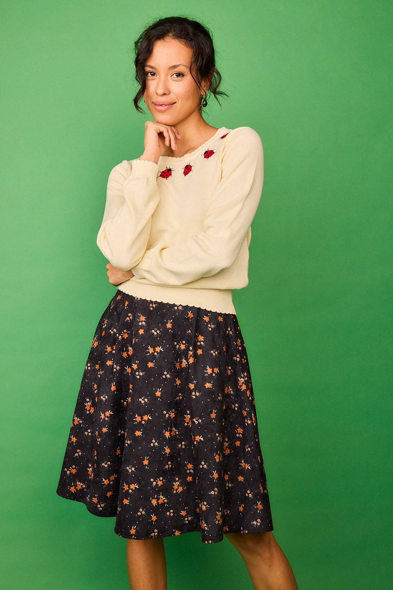 Maglia bianca con ricamo di coccinelle Gloria