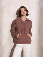 Felpa con cappuccio in maglia traforata da donna