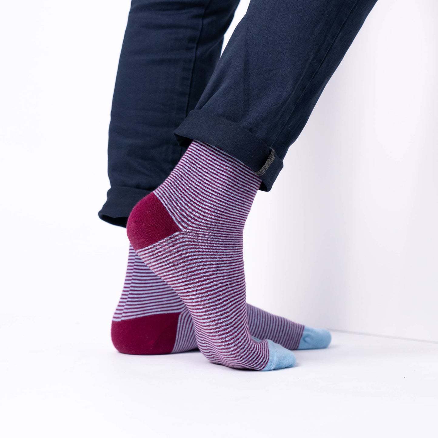 Calzini a righe in cotone pettinato bordeaux e azzurro