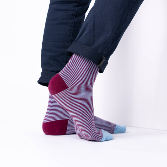 Calzini a righe in cotone pettinato bordeaux e azzurro
