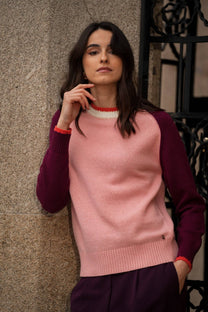 Maglia in lana bicolore rosa e viola