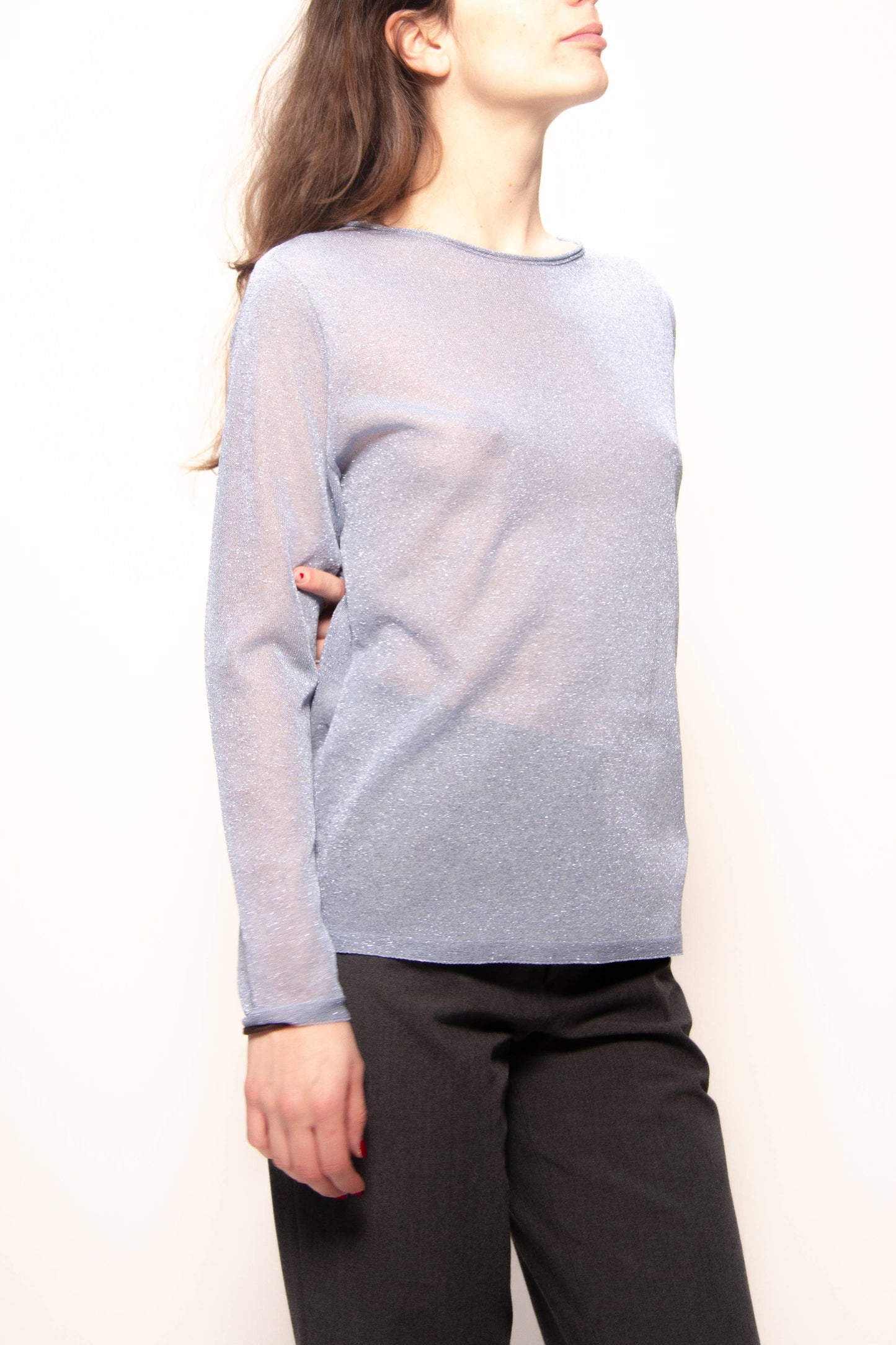 Maglione glitterato con scollo a barca in maglia 3D