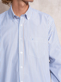 Camicia uomo a righe blu in cotone misto