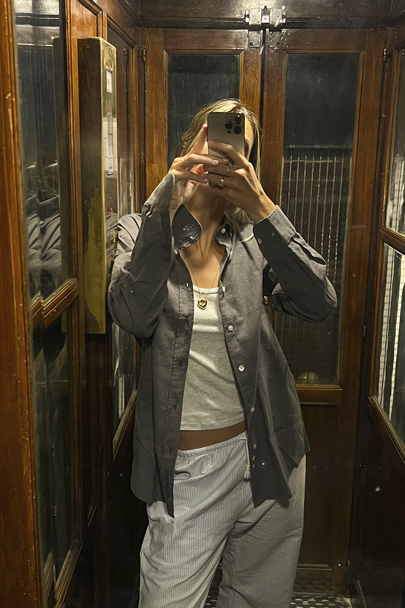 Camicia in lino e cotone grigio antracite