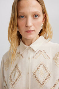 Camicia oversize in lino testurizzato con ricamo