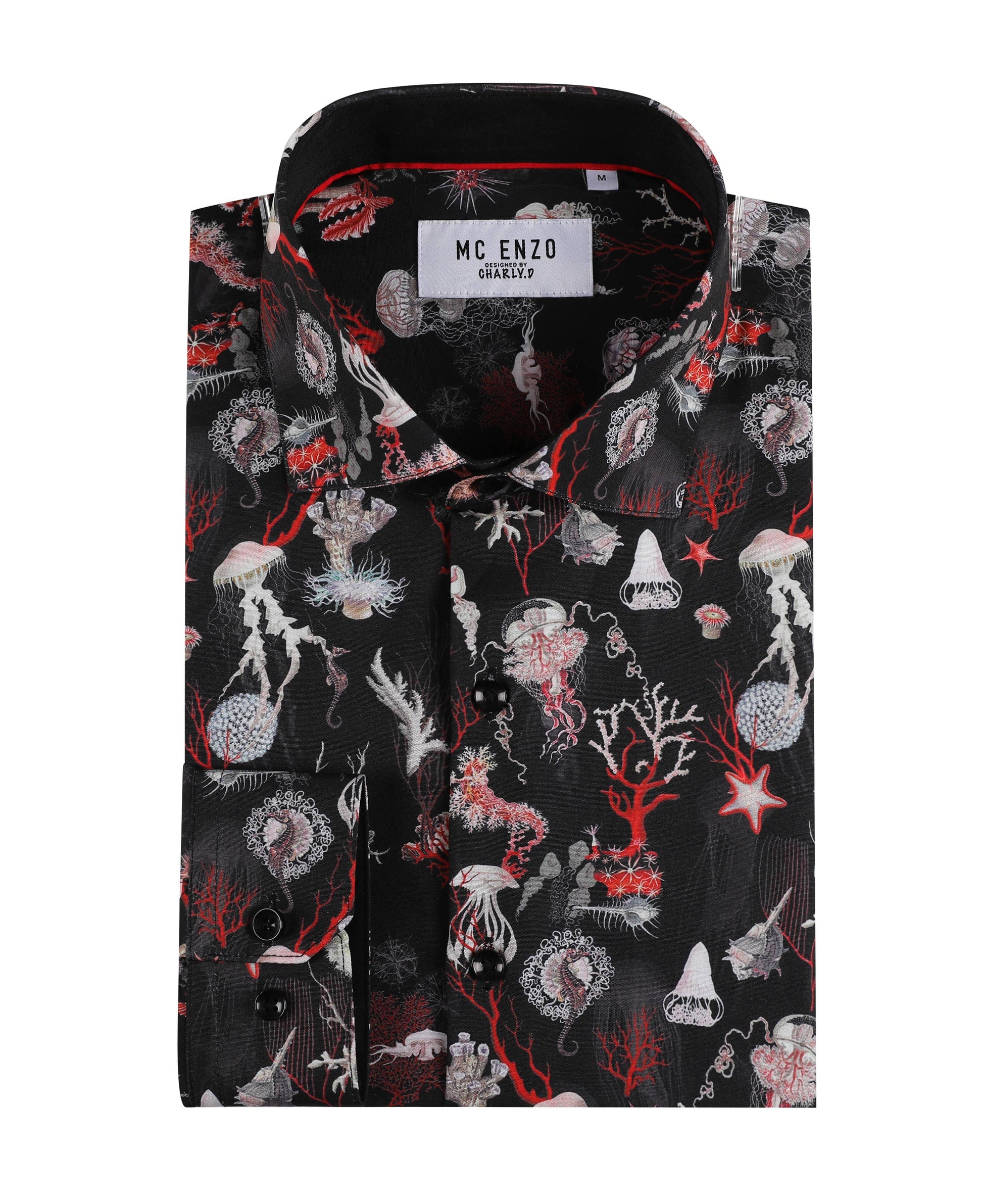 Camicia stretch aderente con stampa marina nera