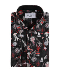 Camicia stretch aderente con stampa marina nera