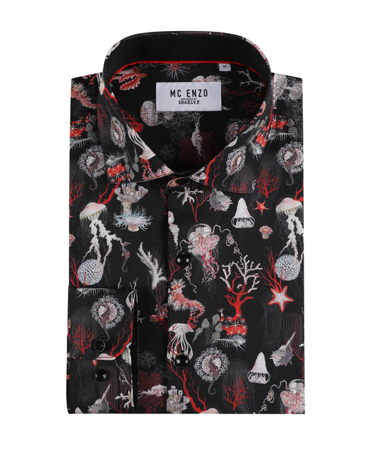 Camicia stretch aderente con stampa marina nera