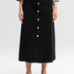 Gonna jeans a linea midi nera con bottoni