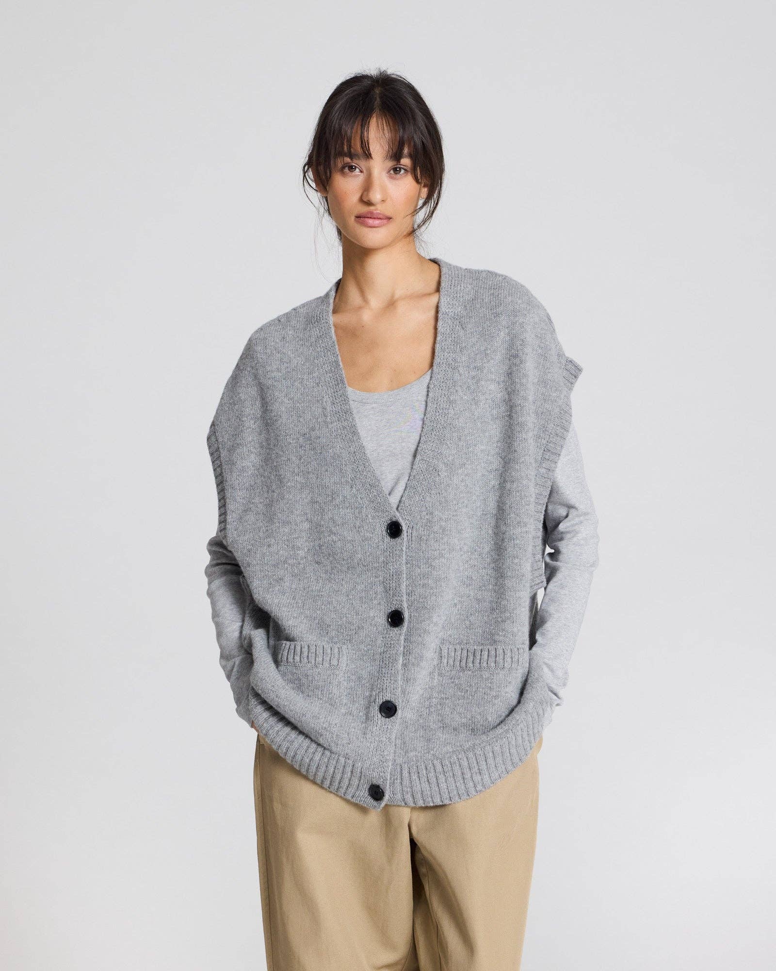 Gilet Thea in lana di agnello grigio mélange