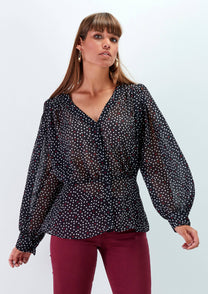 Blusa a pois con scollo a V e maniche morbide