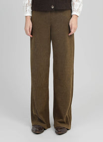 Pantaloni ampi in velluto a coste verde militare