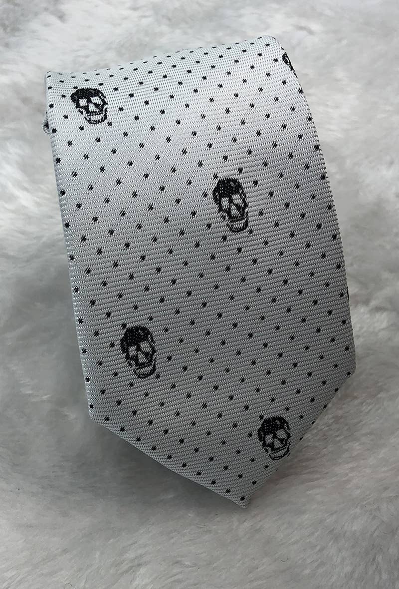 Cravatta grigia a fantasia con teschi